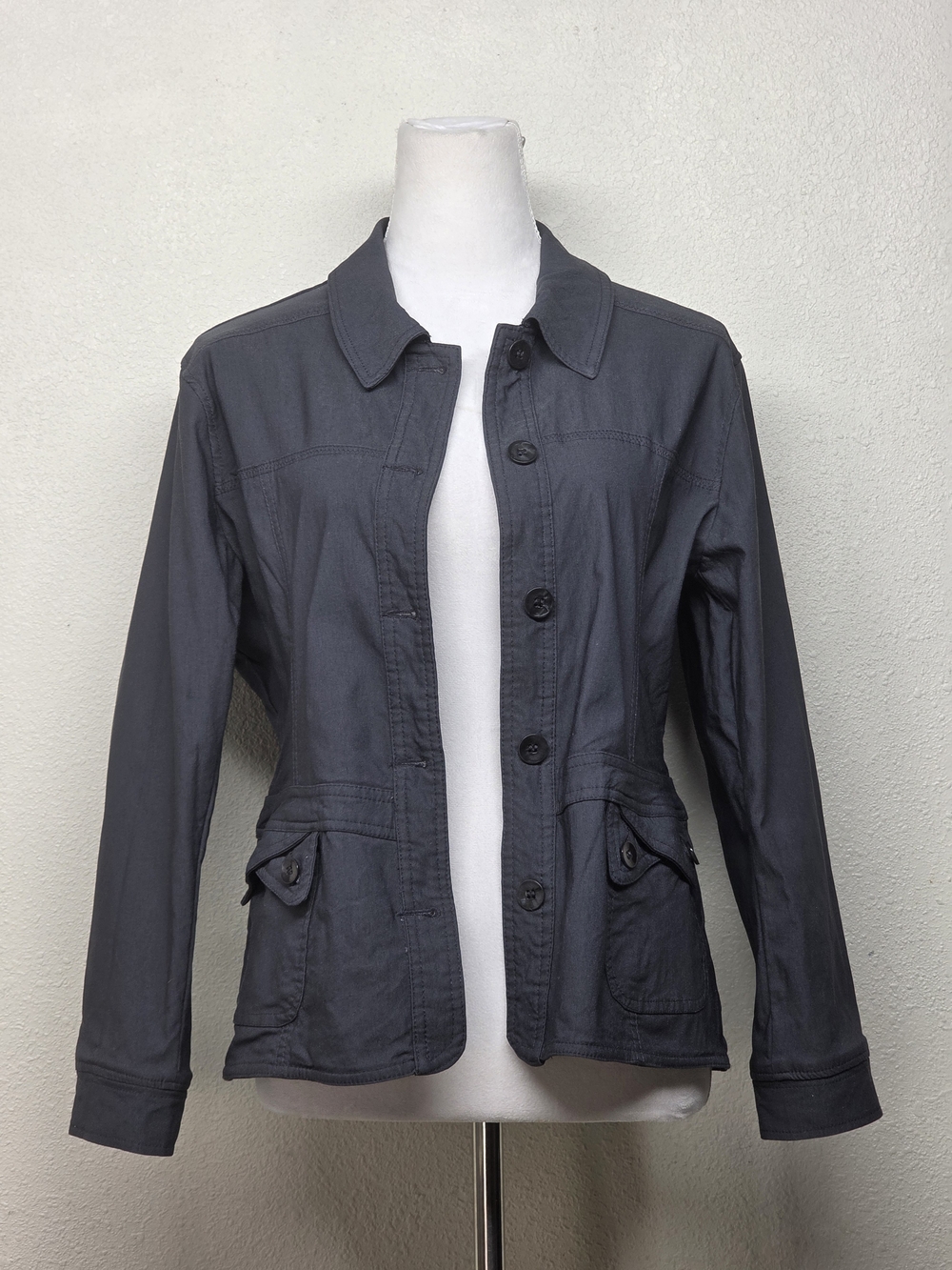 Lulu-B Dark Gray Button-Front Utility Jacket Size Medium